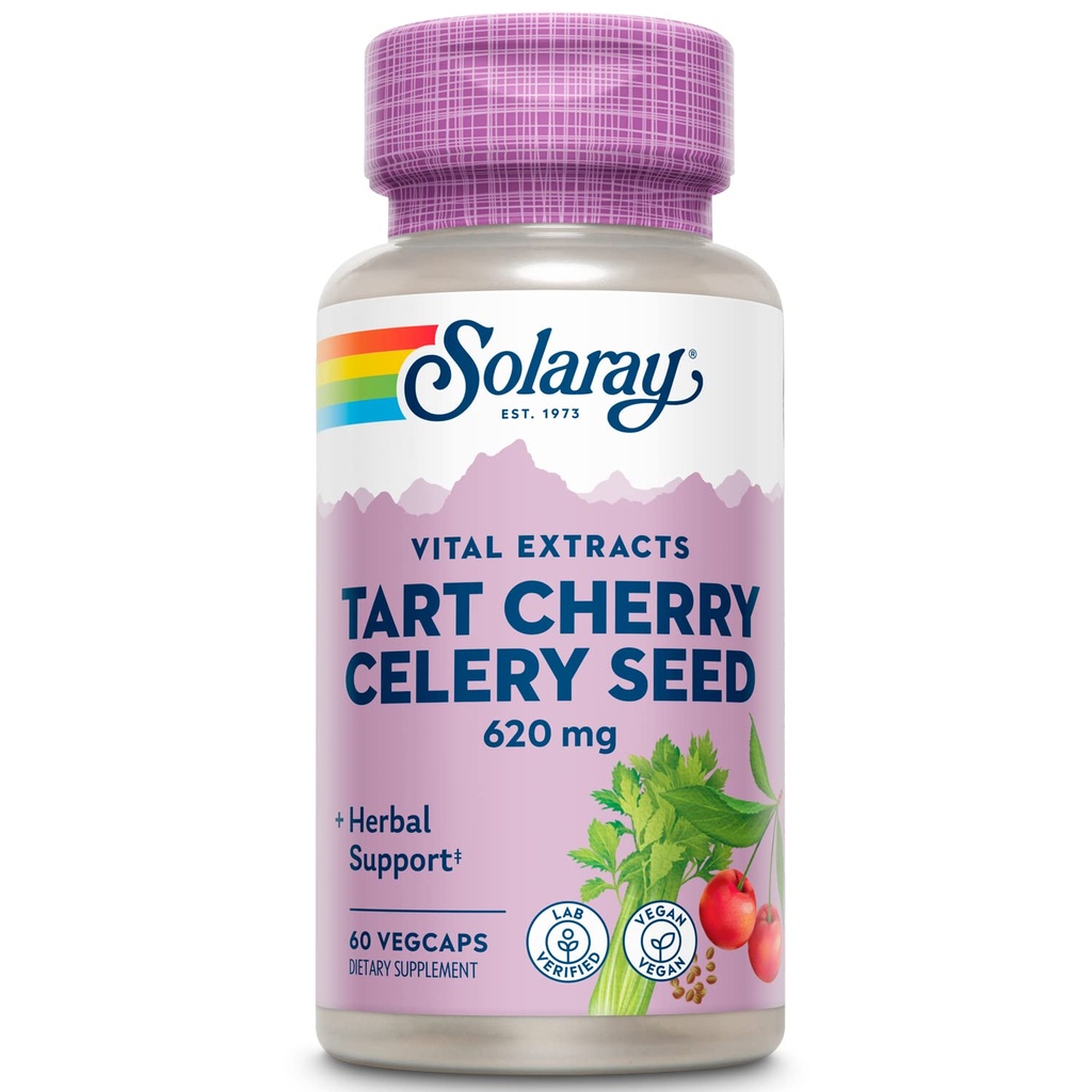 SOLARAY Tart Cherry & Celery Seed | Gesunde Uric Acid Levels, Gelenk, Muskel Erholung & Schlaf Unterstützung | 60 VegCaps