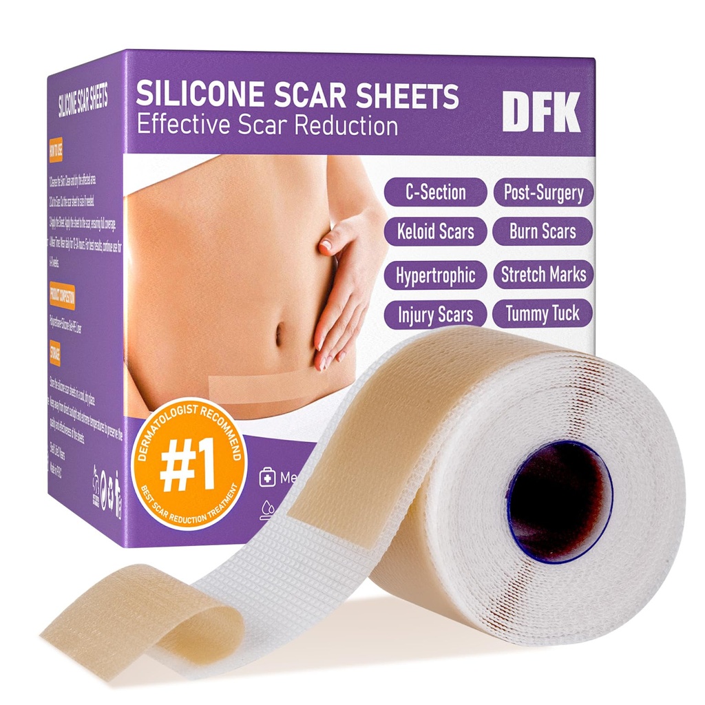 Silikon Narbenblätter, Silikon Narbenband (1.6"x 79" Roll-2M), Wiederverwendbare professionelle Narben Silikonstreifen, weiche Silikon Narbenblätter für chirurgische Narben,Keloid, Akne Narben,Burn Narbe,C-Section