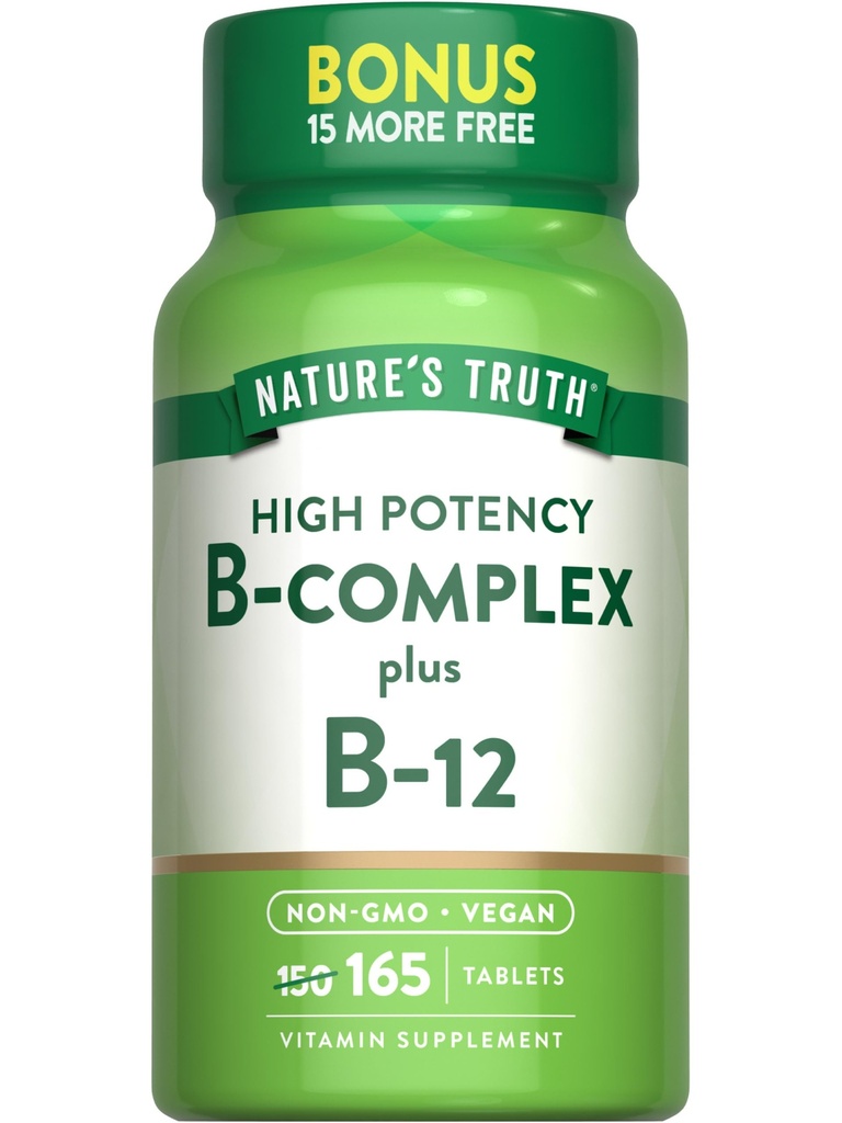 Nature's Truth Vitamin B Complex | 165 Tabletten | Plus B12 | Vegan & Non-GMO Ergänzung