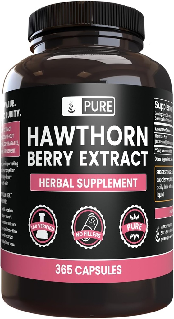 Pure Original Zutaten Hawthorn Berry Extrakt keine Magnesium oder Reisfüller, Immer rein, Lab Verifiziert (365 Kapseln)