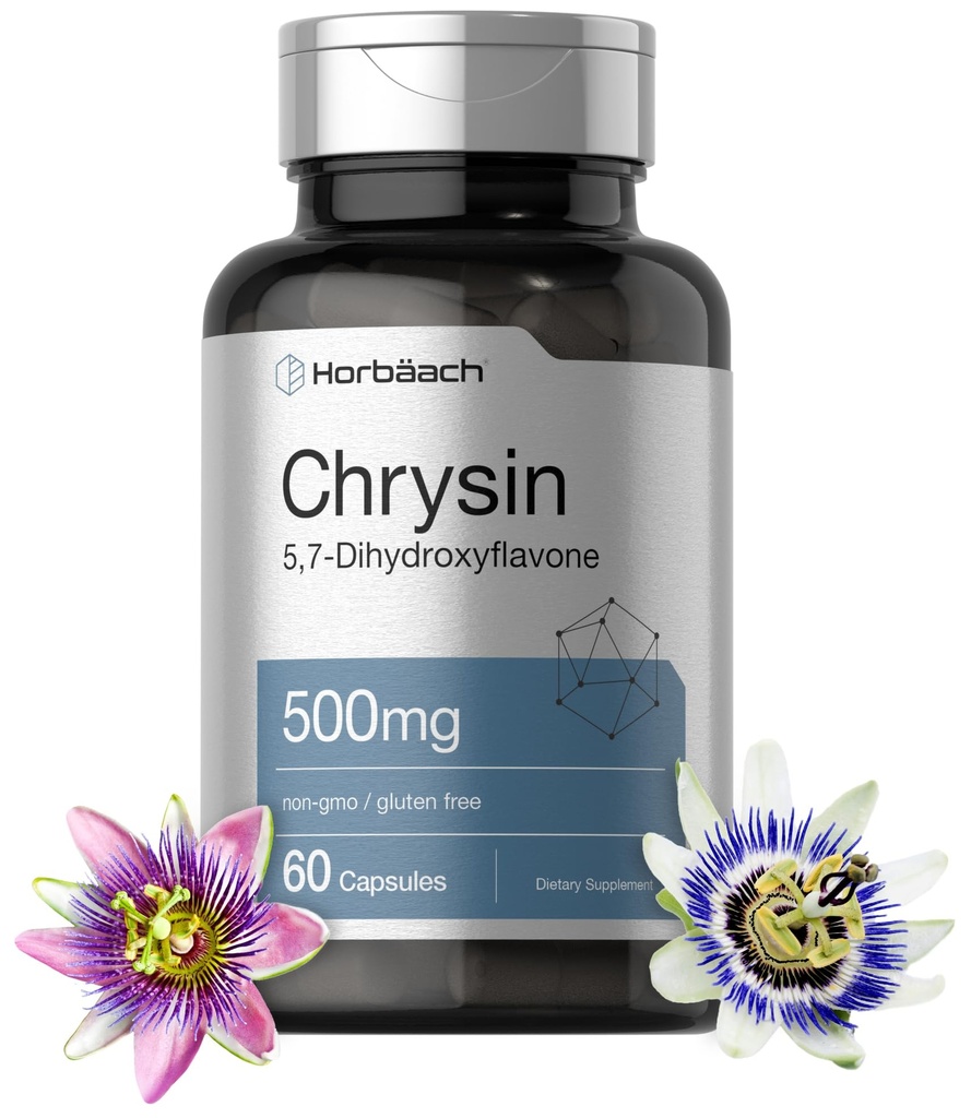 Horbäach Chrysin Ergänzung | 500mg | 60 Kapseln | Passion Blumenextrakt | Non-GMO, Gluten kostenlose Ergänzung