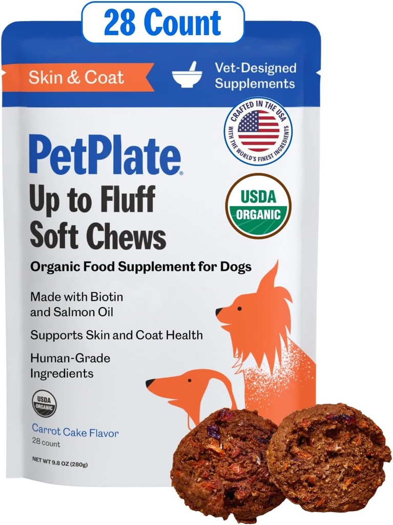 PetPlate Up to Fluff Soft Chews für Hunde, Skin & Coat Support, USDA Organic Supplement, Grain-Free, Human-Grade, Includes Salmon Oil and Biotin, Pet Supplies (Pack von 1, 9.8 Unze)