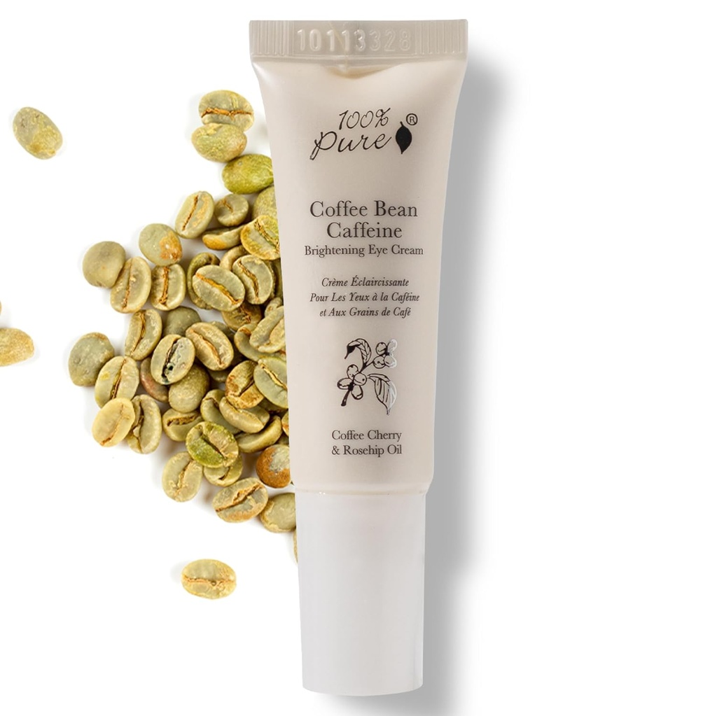 100% PURE Kaffeebohnen Caffeine Augencreme Refresh & Hydrate unter Augenbehandlung Reduzieren Puffiness, Dark Circles, Falten mit Grüner Tee, Rose Hip, Vitamin E - Jugendliche Vibrant Augen - Vegan - 0.3 oz