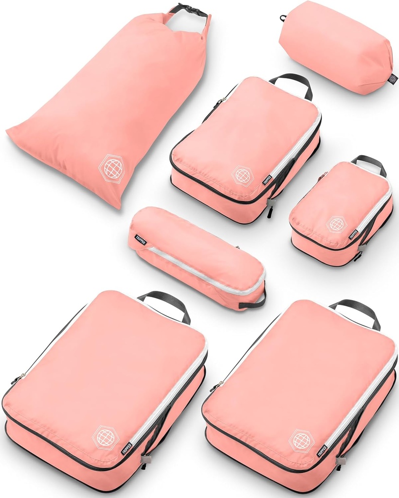 Große Compression Packing Cubes für Reise-Packing Cube Gepäck Organizer 7 Stück Set für Geprüftes Gepäck-Ultralight, Erweiterbare/Kompressionstaschen von TRIPPED Travel Gear (Dusty Rose)