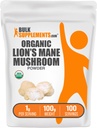 BulkSupplements.com Organic Lions Mane Mushroom Powder - Lions Mane Powder, Mushroom Supplement - Vegan & Gluten Free, 1g per Serving, 100g (3.5 oz) (Pack of 1)