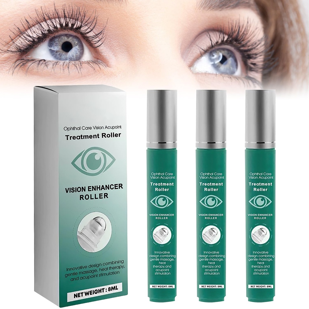 Vision Enhance Massage Roller, Eye Roller, um visuelle Klarheit zu verbessern, natürliche Vision Enhancer Roller, Linderung von Augen Strain, Fatigue und Discomfort 8 ml (3 Stück)