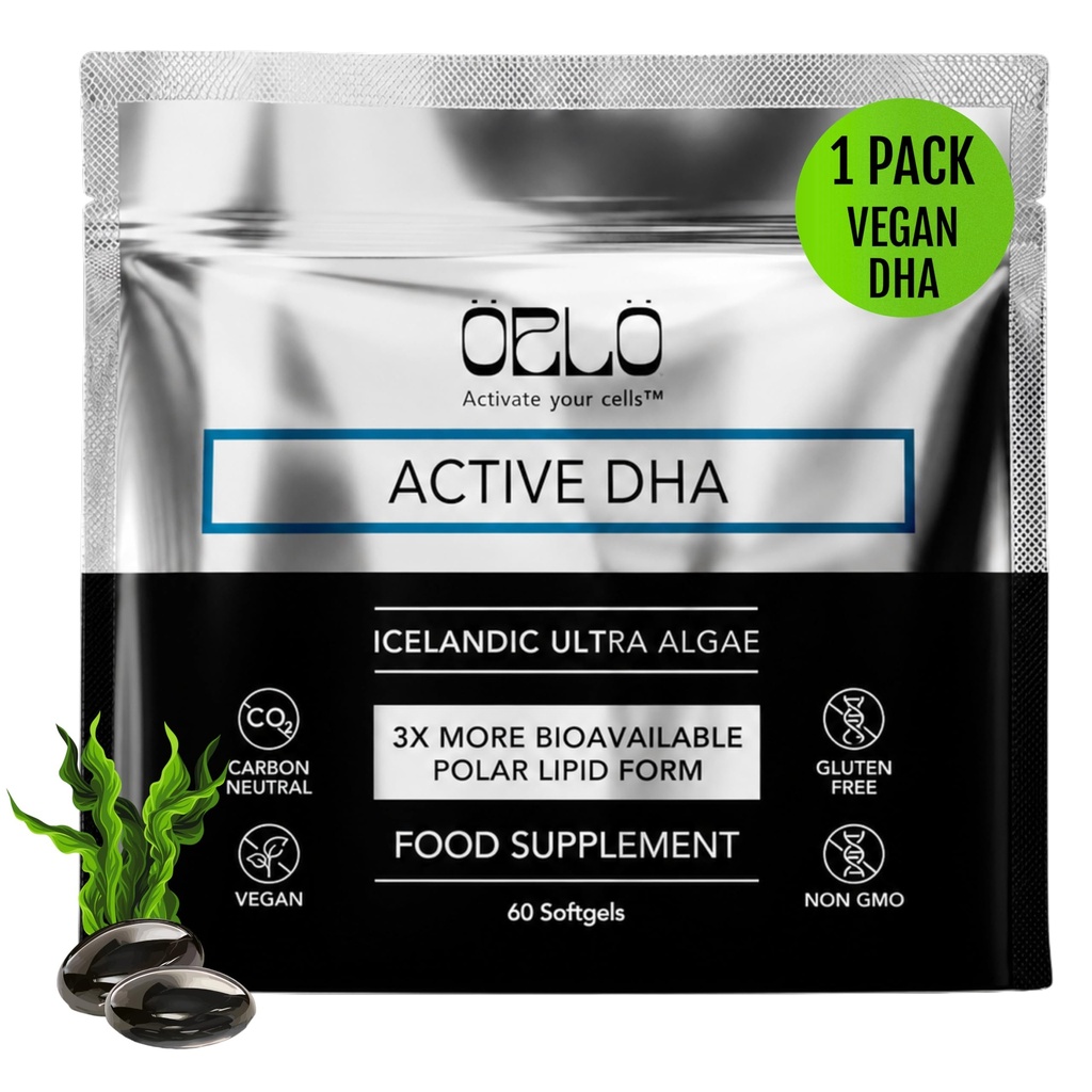 Orlo DHA – Supplément végétal DHA (EPA & DHA) – Omega 3 Huile de poisson et Krill Alternative – Huile d'algue Omega-3 à base végétale – Soutien du cerveau et du cœur (60 mini softgels sans Burpless)