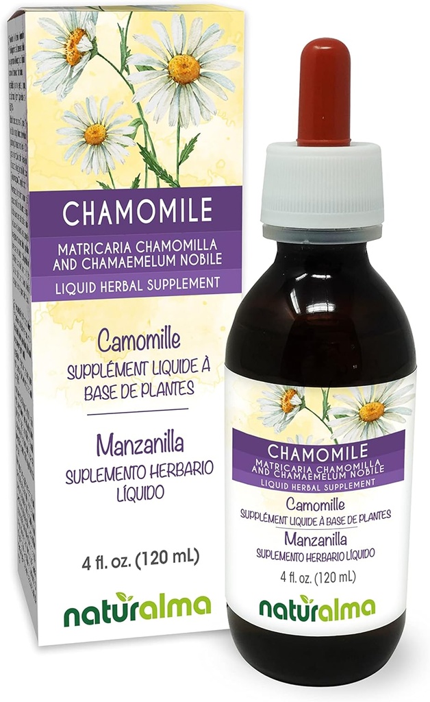 Naturalma German and Roman Chamomile (Matricaria chamomilla and Chamaemelum nobile) Flower Alcohol-Free Tincture - 4 fl oz Liquid Extract in Drops - Herbal Supplement - Vegan
