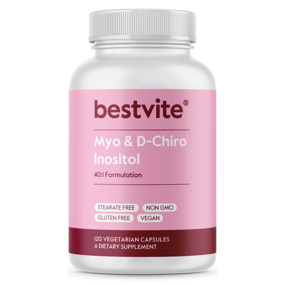BESTVITE Myo & D-Chiro Inositol (120 vegetarische Kapseln) - 40:1 Ratio - No Stearates - Vegan - Non GMO - Glutenfrei