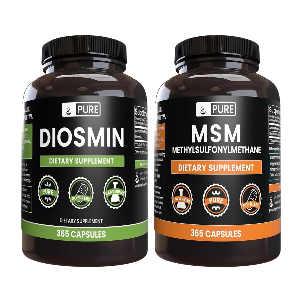 PURE ORIGINAL INGREDIENTS Diosmin und MSM Bundle, 365 Kapseln Jeder, kein Magnesium oder Reisfüller, Immer rein