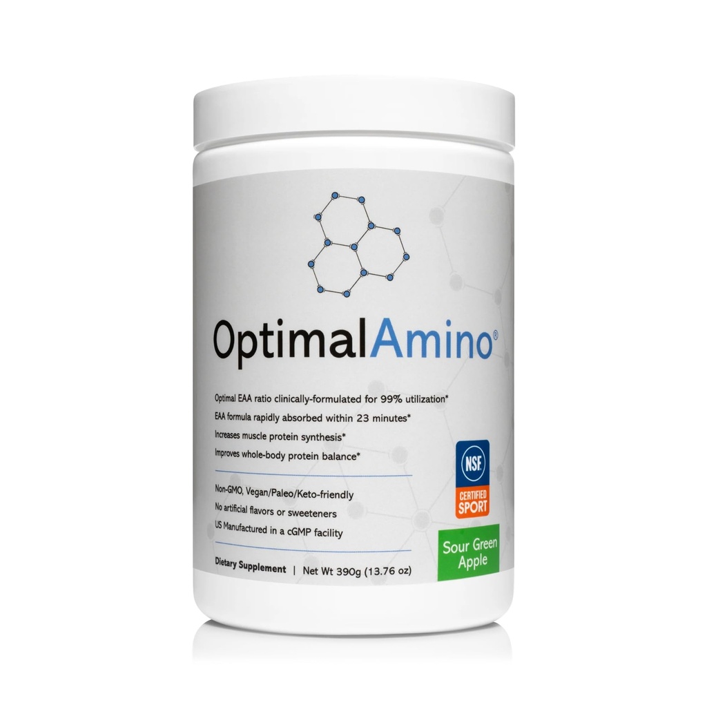 Optimalamino Aminosäure-Pulver | 99% Utilized Essential Amino Acid (EAA) Supplement | Pre/Post Workout & Muscle Recovery | NSF für Sport Certified | Sour Green Apple Flavor