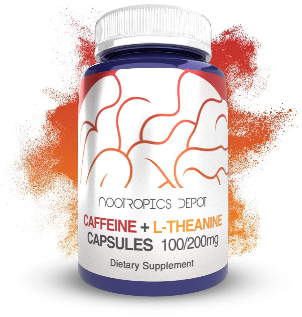 Nootropics Depot Koffein und L-Theanin Kapseln | 60 Pillen | Enthält 100mg Koffein und 200mg L-Theanine | Natürliche Ergänzung | Energie Booster | Mental Fokus + Alertness | Kaffee Alternative