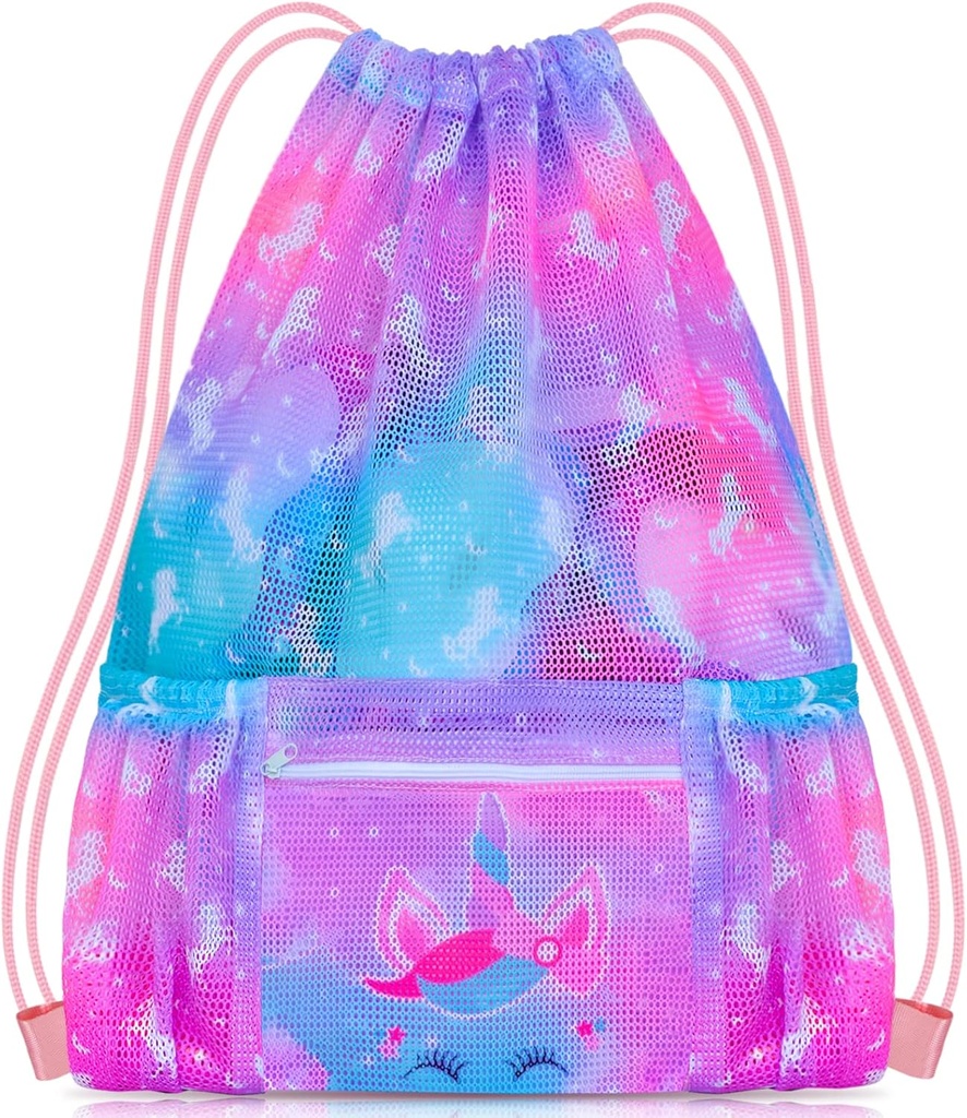 PASHOP Drawstring Rucksack für Kinder, Mädchen Mesh Beach Bag zum Schwimmen, Große Größe Gym Drawstring Bags Cinch Sack für Mädchen (Unicorn)