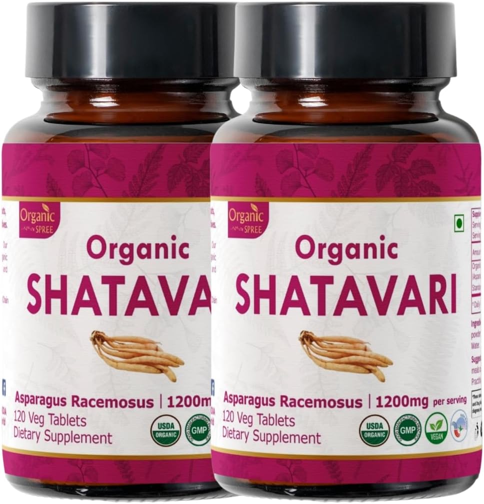 Shatavari 120 Tabletten | Spargel Racemosus (Shatavari) | USDA Organic Certified | Unterstützt Frauen Gesundheit und Immunsystem | Nahrungsergänzung 120tab - Paket von 2