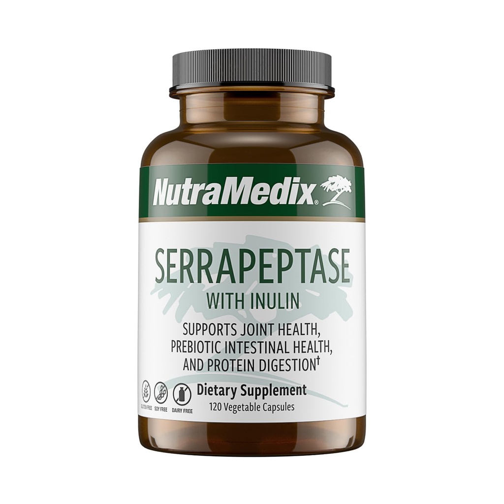 NutraMedix Serrapeptase Supplement mit Proteolytischen Verdauungsenzymen für Damen und Herren - Inulin Prebiotic Fiber for Gut Health & Joint Support - Dairy, Soy & Gluten-Free (120 Kapseln)