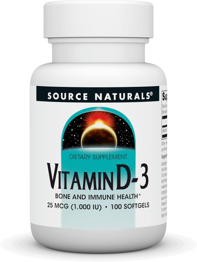 Source Naturelle Vitamine D-3 1000 iu soutient la santé osseuse et immunitaire* - 100 Softgels