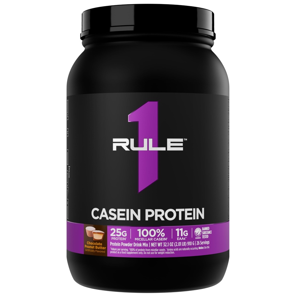Regel 1 Casein Protein - 25g Protein und 11g EAAs Pro Serving from Slow-Release Micellar Casein for Overnight Recovery and Sustained Delivery Between Meals (2 Pounds, Chocolate Peanut Butter)