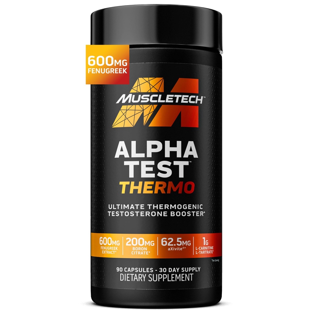 MuskelTech Thermogener Testosteron Booster für Männer, AlphaTest Thermo - T-Boost Mens Supplement mit Tribulus Terrestris - männliche Gym Workout Ergänzungen für Muskelwachstum, Stamina & Energy - 90 Pillen