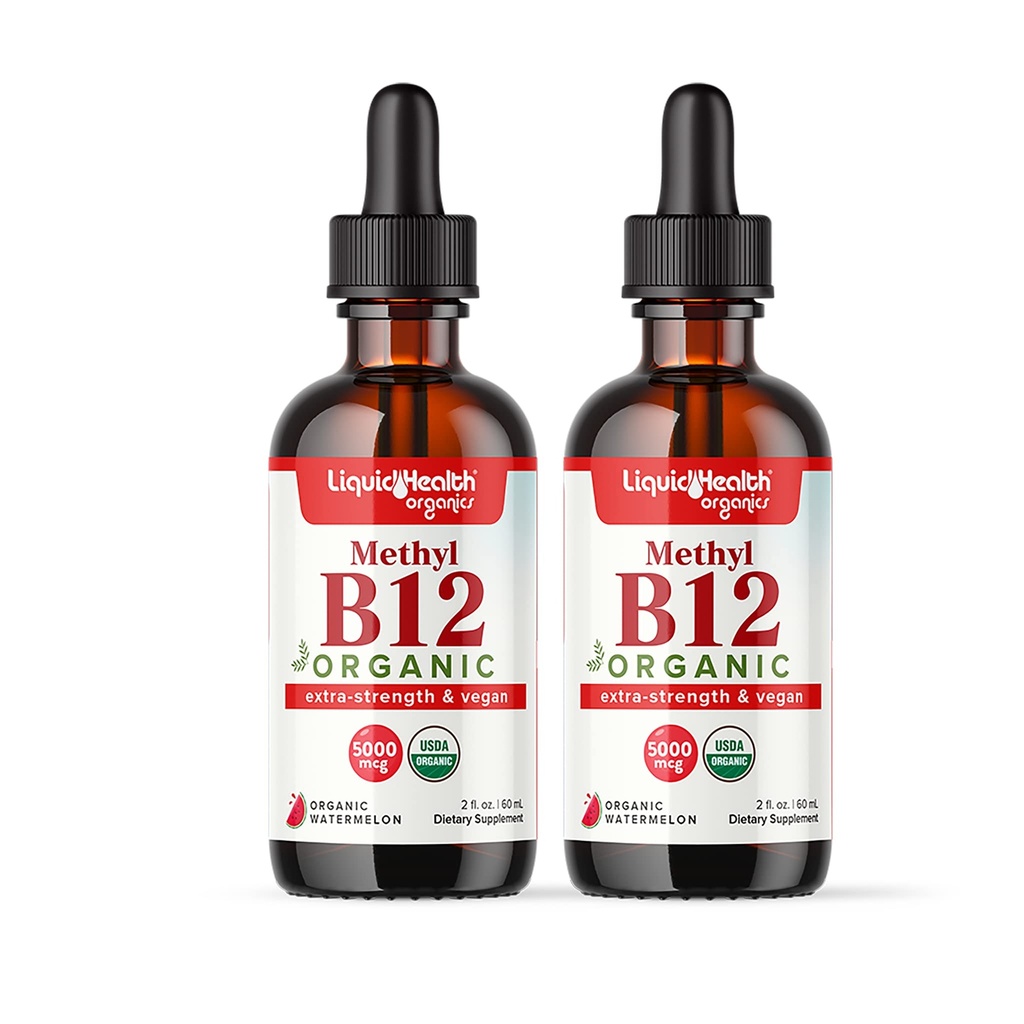 LIQUIDHEALTH USDA Méthyl Vitamine biologique B12 méthylcobalamine gouttes liquides avec jus de cerise de tart - Boost Energy, Immune Support, Amélior Memory & Concentration - USA Made, Vegan, Non-OGM (2 Pack)