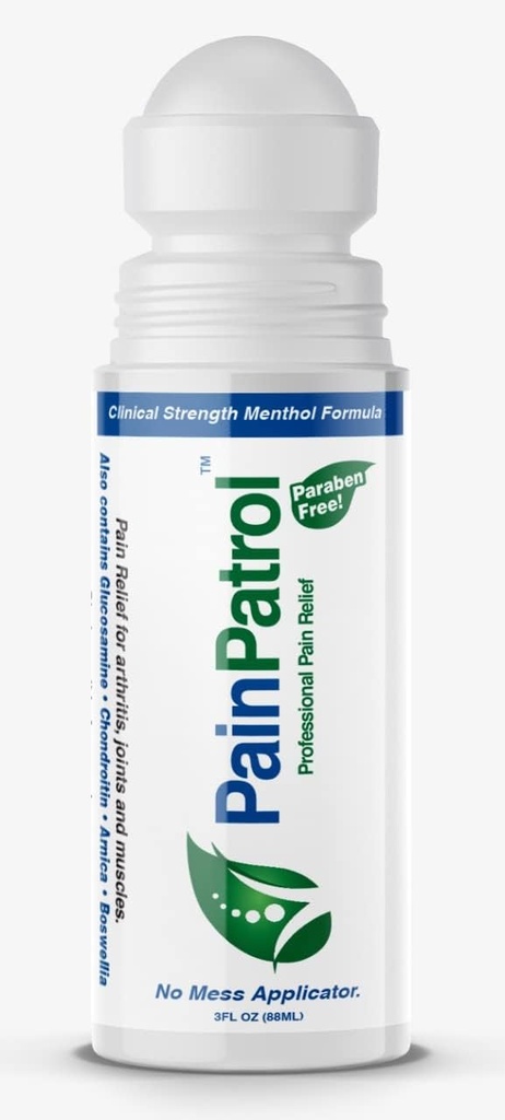Pain Patrol, Gel de soulagement de la douleur, Gel de refroidissement w 8,5% Menthol, 3 onces Roll-on pour la douleur musculaire, Douleur articulaire et du dos, Analgésique topique, Agissant rapidement, Crème de soulagement de la douleur longue (3 OZ)