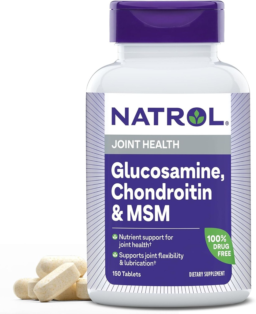 Natrol Glucosamine, Chondroïtine et MSM, supplément alimentaire, supplément santé mixte pour adultes, 150 comprimés, jusqu'à 50 jours d'approvisionnement