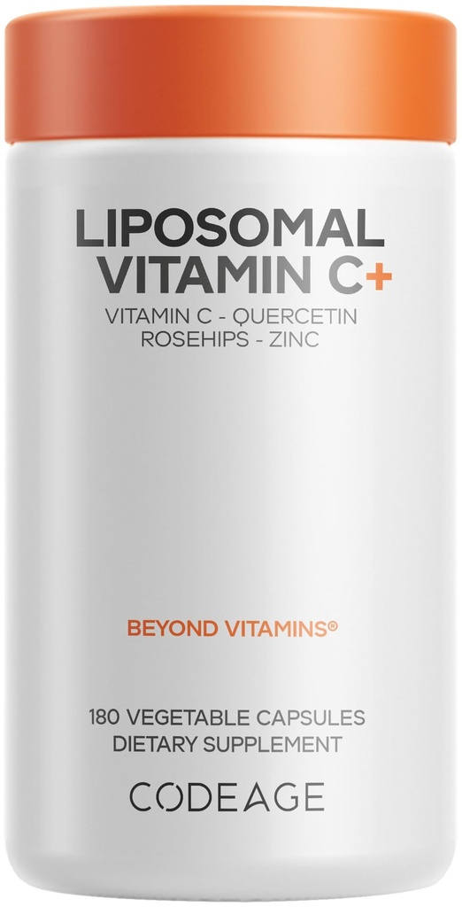 Codeage Liposomal Vitamin C 1500mg mit Zink, Elderberry, Citrus Bioflavonoids Grapefruit, Zitronen, Orangenpulver, Quercetin & Rose HIPS Obst – Vegan Ergänzung - Non-GMO, Vegan Pillen, 180 Kapseln