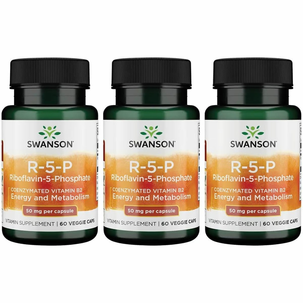 Swanson R-5-P (Riboflavin-5-Phosphate) - Supplément de vitamine B2 favorisant l'énergie, le métabolisme et la santé de la vision - Formule de bien-être naturel - (60 capsules) (3 pack)