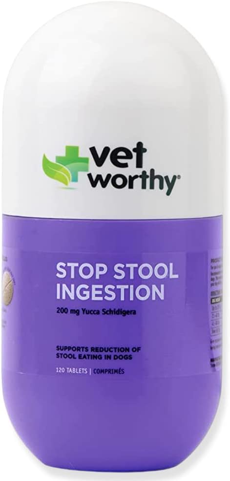 Vet Worthy Stop Hocker Ingestion -Coprophagia - Hunde-Ergänzung zum Verhindern Hocker Essen - Hunde-Ergänzung mit Yucca Schidigera, Petersilie Blatt, Kamille, Thiamin - Leber Geschmack, 120 Chewable Tablets