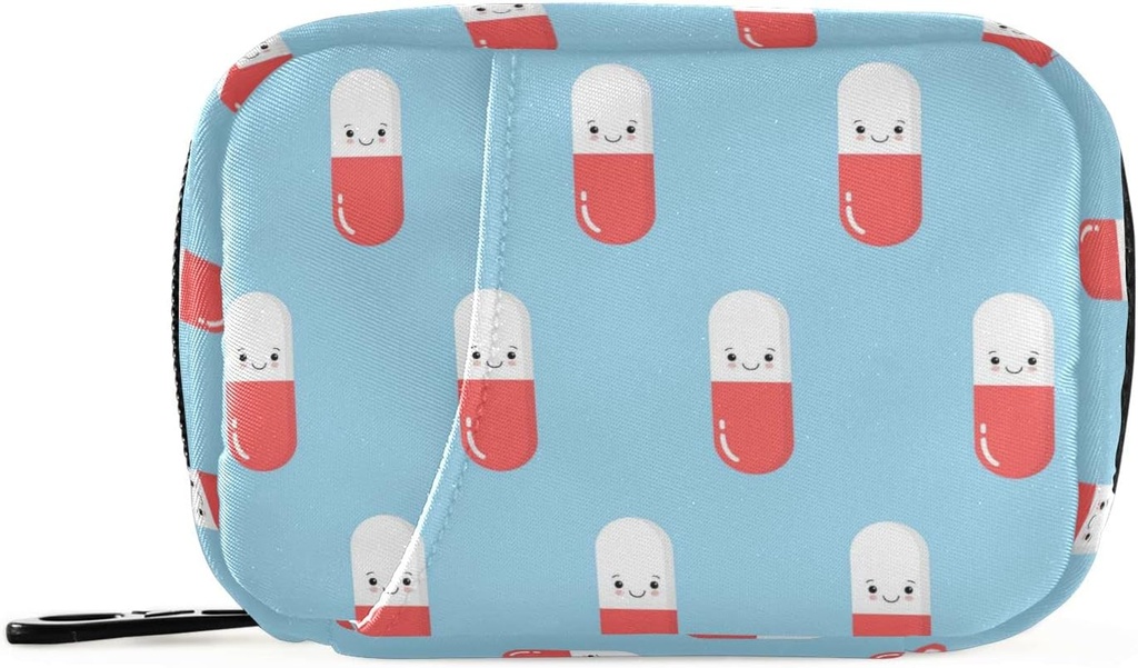 Naanle niedliche rosa Pille Box 7 Tage Case Tasche Reise Organizer mit Reißverschluss Tragbare wöchentliche Kompakte Größe für Vitamin-Ergänzung Halter Ein Cartoon Blau 4.6 x 3.14 x 1.88 Zoll 0,12 Kilogramm