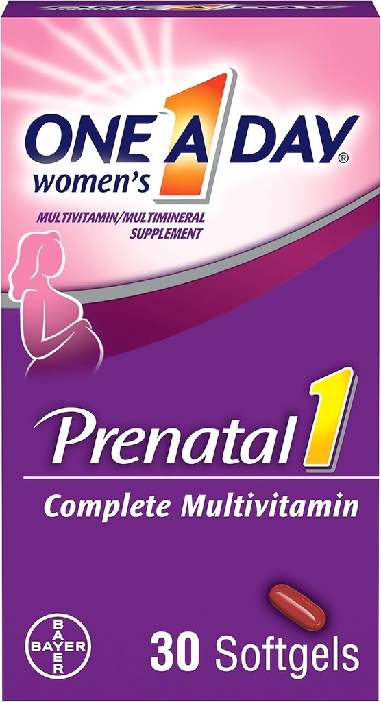 Prénatal 1 d'un jour avec des softgels DHA et acide folique, 30 ea (paquet de 4)