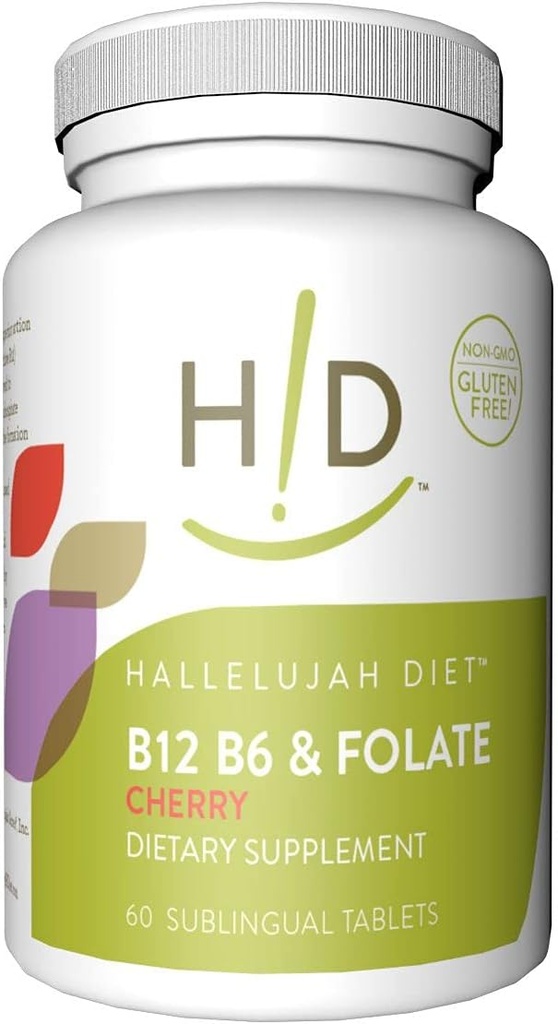 Hallelujah Diet B12, B6 & Folate Nahrungsergänzungsmittel Kirschblüten Sublingual Vitamine (60 Tabletten)