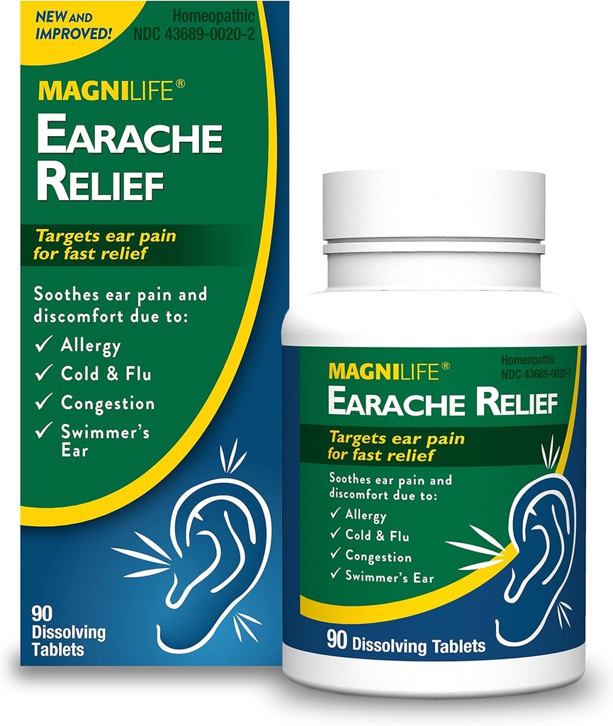 MagniLife Earache Relief, Fast-Acting Natural Relief für Schwimmer Ohr, Schmerzen und Störungen von Allergien, Kälte und Flu - 90 Quick Dissolve Tablets
