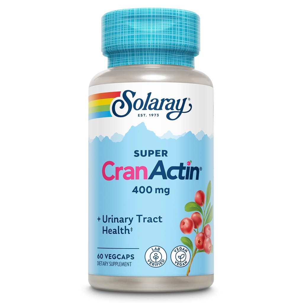 SOLARAY Super CranActin Cranberry Extrakt 400mg | Gesunde Urinary Tract Unterstützung | mit hinzugefügten Vitaminen | 60 VegCaps
