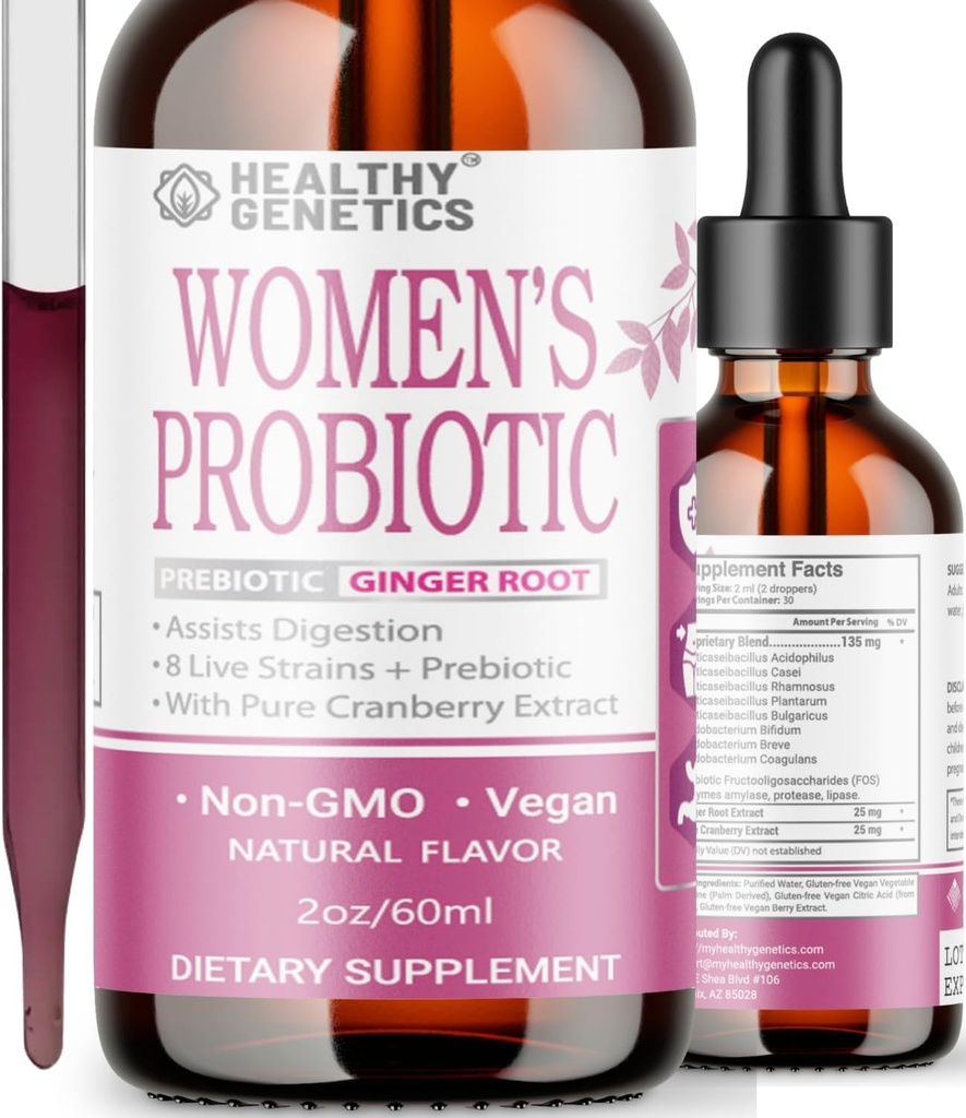 Probiotiques liquides pour les femmes: Prébiotiques + canneberges + probiotiques pour la santé digestive: Acidophilus Probiotique: Sans produits laitiers: Vegan: Non-OGM: Sans gluten: 30 portions