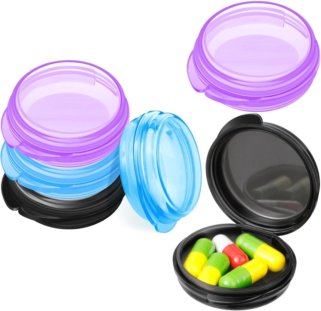 Patelai 6 Packs Small Pill Organizer Box, Travel Pill Container Portable Daily Mini Medicine Case Holder für Pocket Purse Aktentasche Travel Medicine Cod Liver Oil Storage Box (Schwarz, Lila, Blau)