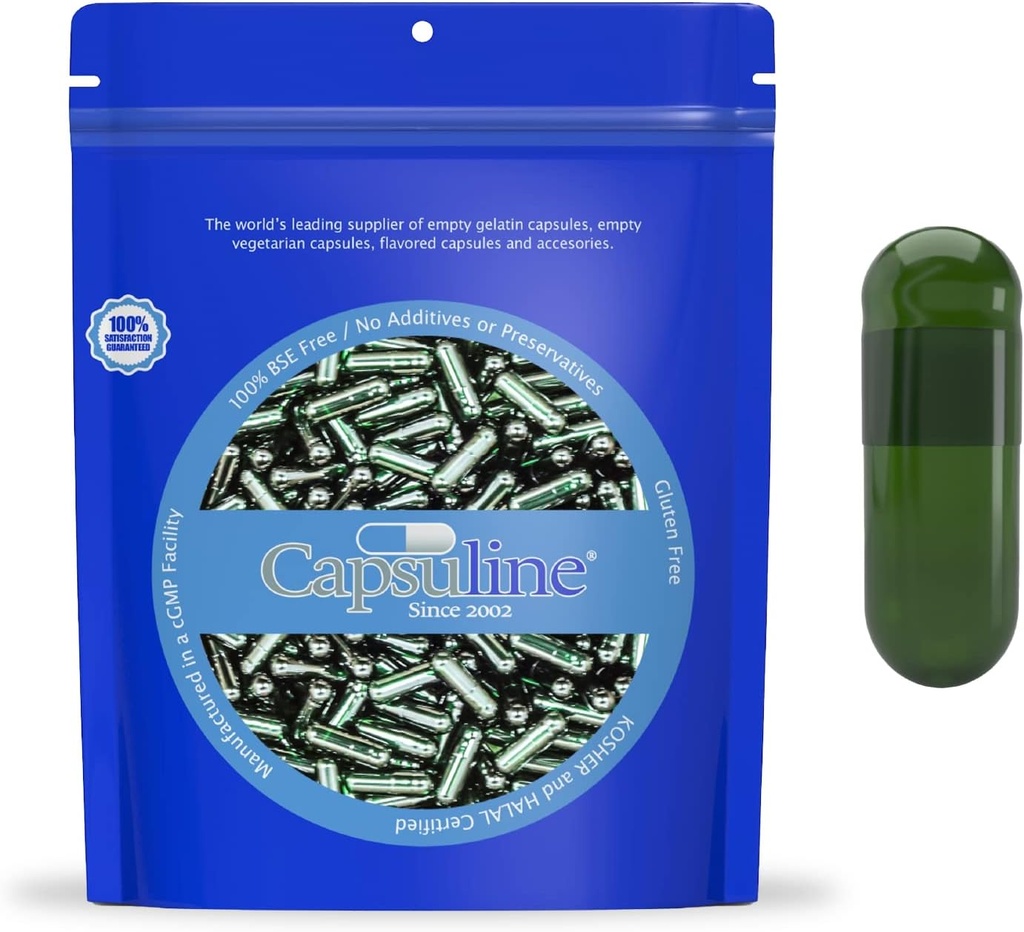 Capsuline Chlorophyll Farbe Größe 00 Leere Vegan Kapseln - 1000 Zähler - Leere Veggie Pill Kapseln - DIY Gemüse Kapsel Füllung - Leere Kapseln - Kosher Non-GMO Zertifiziert (Grün)