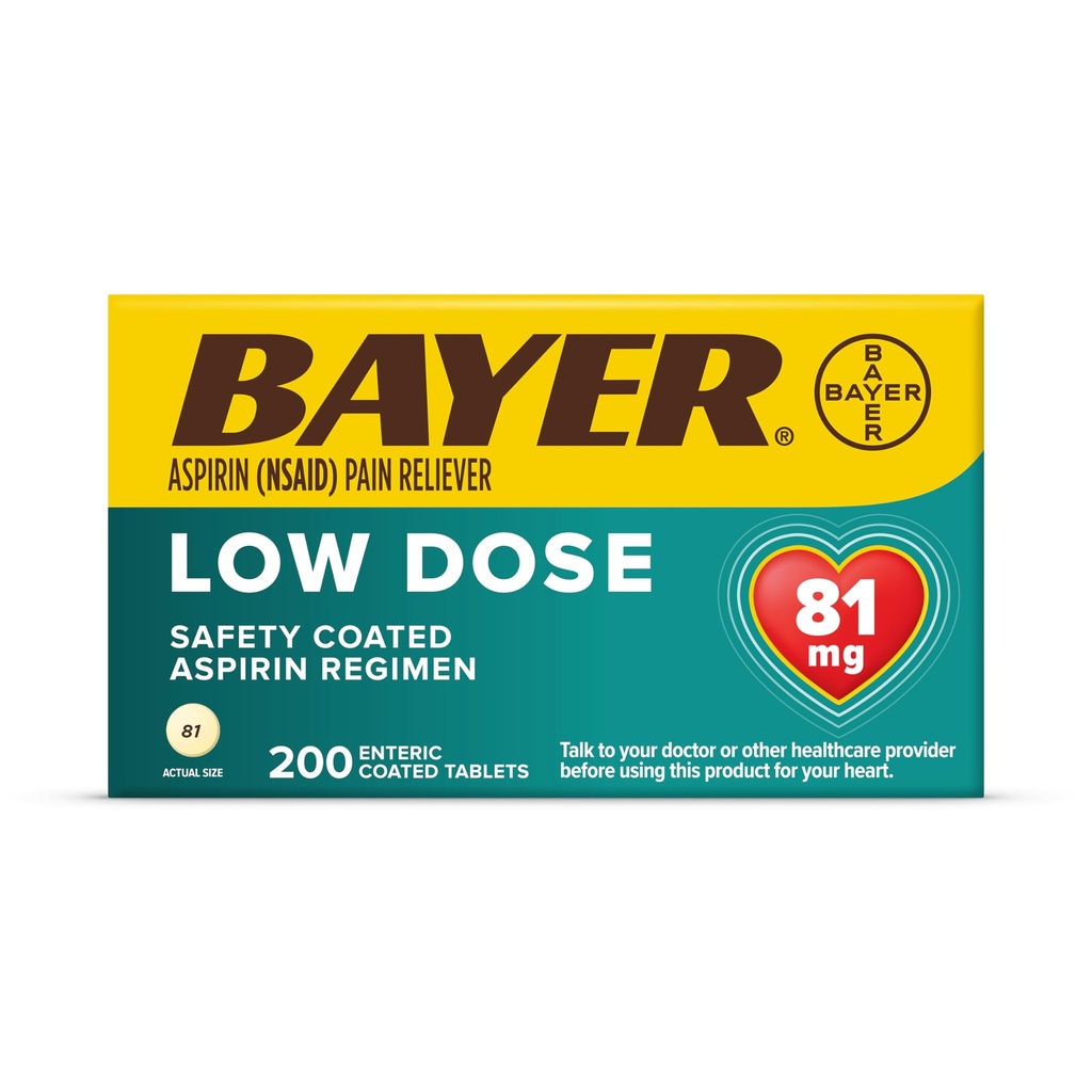 Bayer Aspirine Régimen Comprimés enrobés à faible dose, 81 mg, 200 Nombre
