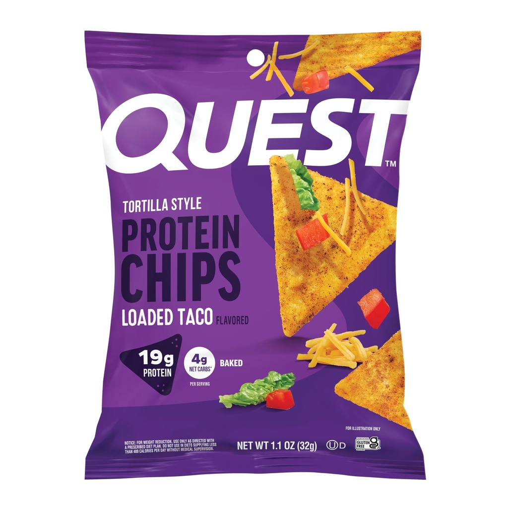 Quest Nutrition Loaded Taco Tortilla Style Protein Chips, 19g Protein, 4g Net Carb, Low Carb, Gluten Free, 1.1 oz (Pack von 12)
