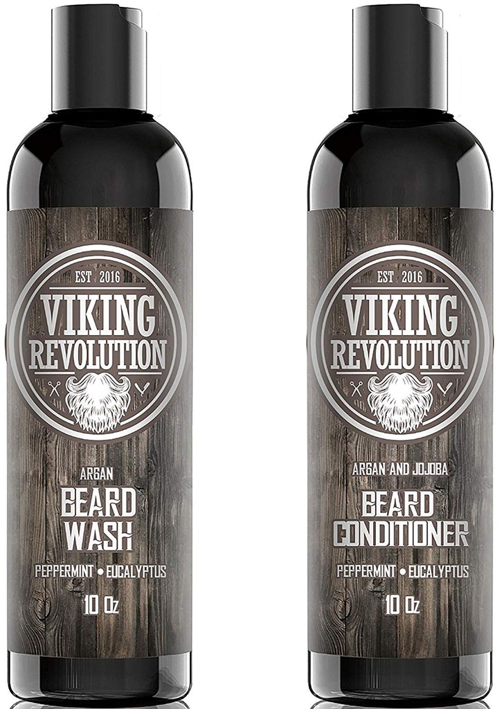 Viking Revolution Bart Shampoo und Conditioner Set - Top-Tier Bart Pflege Kit mit Argan & Jojoba Öle für gesundes Bartwachstum, keine Juckreiz oder Irritation, Rich Lather, Eucalyptus Scent (10 oz)
