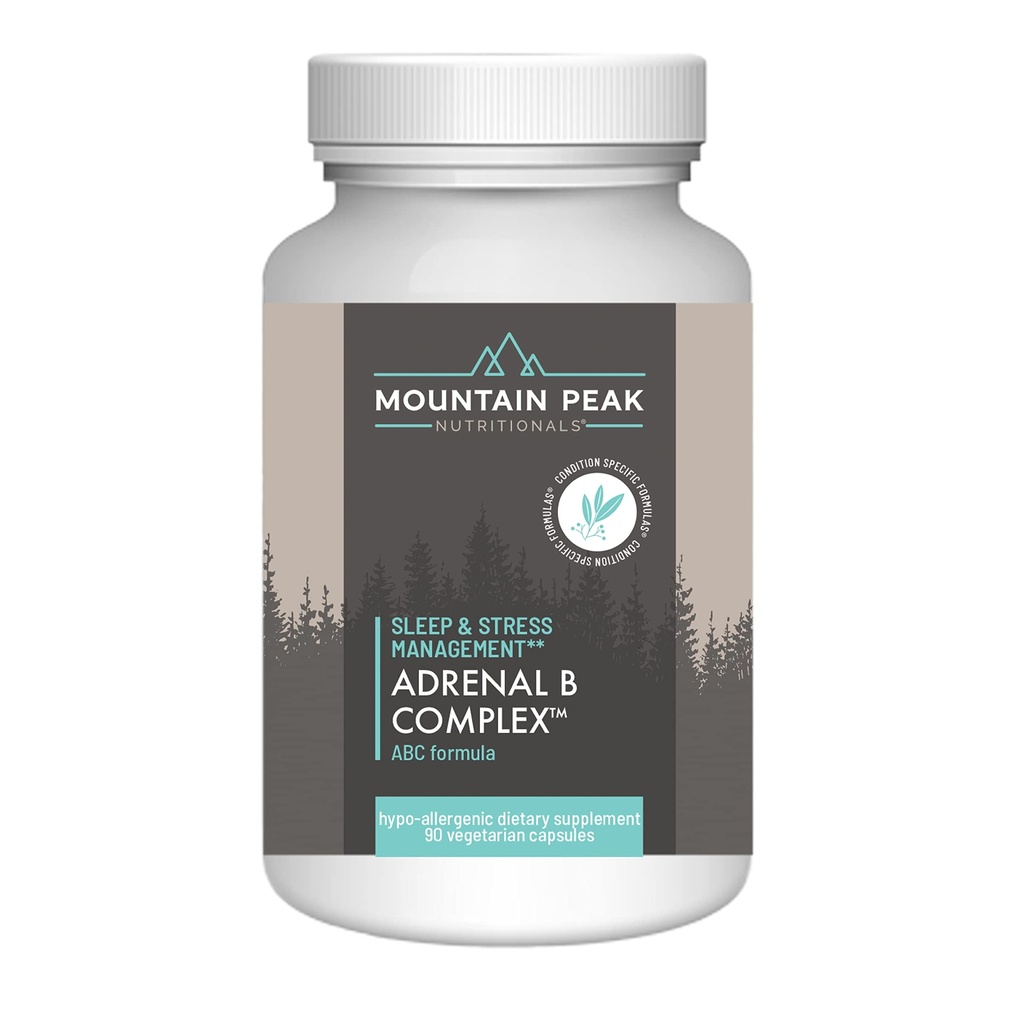 Complexe Adrénal B de Mountain Peak - Support Cortisol avec/Ashwagandha, Vitamine B6, B12 & C - Aide à soutenir les niveaux de stress - Supplément de soutien encodcrine et système nerveux (90 capsules végétariennes)