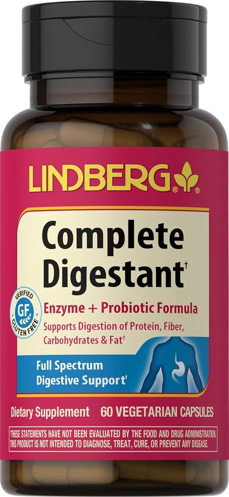Verdauungsenzyme mit Probiotika | 60 Kapseln | Probiotische Formel | Vegetarisch, Non-GMO, Glutenfreie Ergänzung | von Lindberg