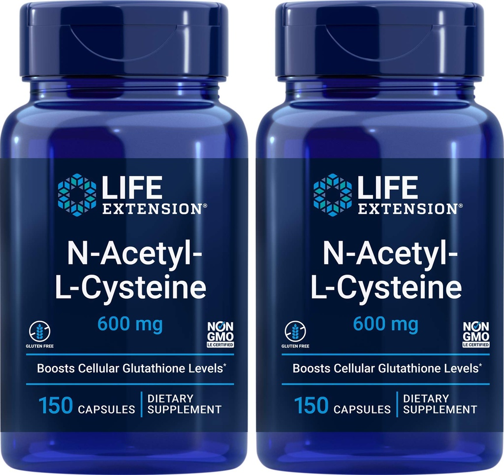 Extension de la durée de vie N-acétyl-L-Cysteine (NAC) 600 mg, 150 gélules (paquet de 2)