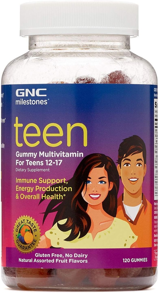 GNC Milestones Teen Gummy Multivitamin for Teens 12-17, 120 Gummies, Immune Support, Production d'énergie et santé globale