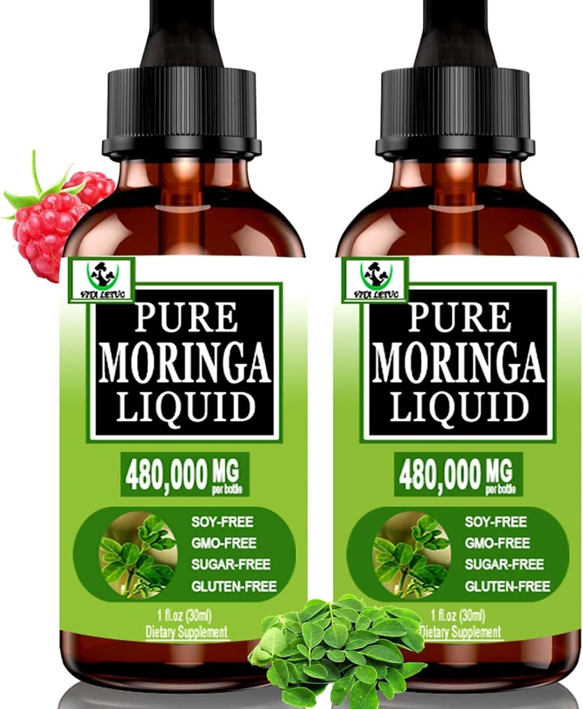 (2 Pack) Bio Moringa Flüssigkeitstropfen für Energie, Stoffwechsel Immununterstützung,Moringa Blatt Extrakt 6X Absorption als Pulver Kapseln, Grüne Superfood Ergänzung für Frauen Männer