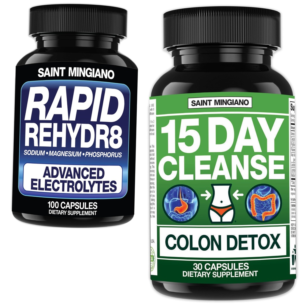 15 Tage Cleanse | Colon Detox mit natürlichem Laxativ - mit - Rapid Rehydr8 Elektrolyt-Ergänzungen Prävention von Cramping und unterstützt Muskel-Endurance und Erholung - 100 Kapseln
