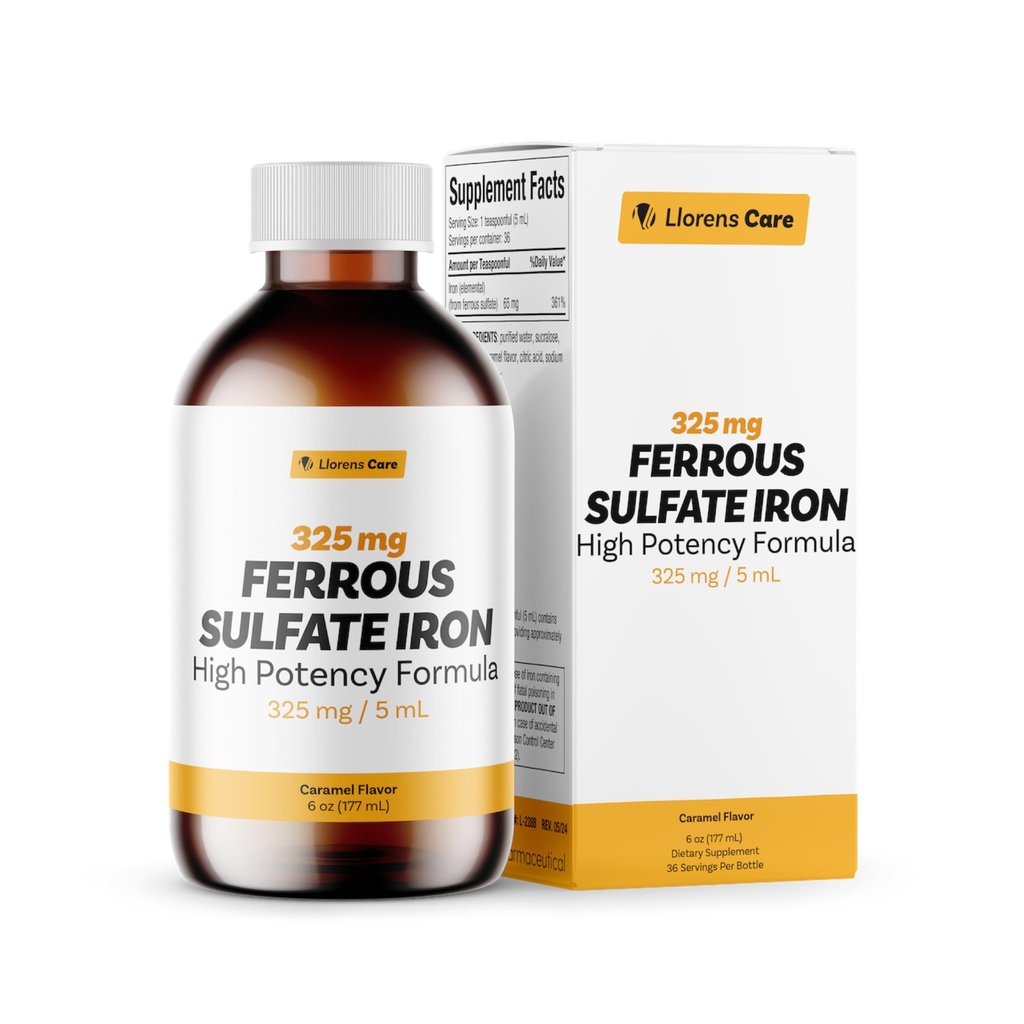 Eisensulfat 325mg flüssiges Eisen 65mg elementares Eisen von Llorens Care - 6 oz - Caramel Flavor (6 oz, Caramel)