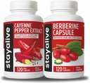 STAY ALIVE Cayenne und Berberine Bundle mit Ceylon Cinnamon und Bitter Gourd Extract, 240 Vegan Pillen, Non-GMO & Gluten Free Berberine Cayenne Pfeffer Supplement