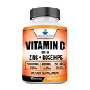 American Standard Supplements Vitamin C 2000mg, Zink 40mg und Hagebutten 50mg pro Portion, Vegan, Glutenfrei, Nicht-GVO (120 Count)