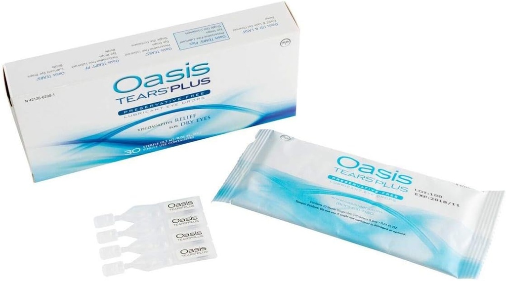 Oasis TEARS PLUS Konservierungsfreie Lubricant Augentropfen, 30 Behälter, 0.3 ML/0.01 FL OZ