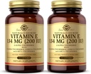 SOLGAR Vitamin E 200 IU - 100 Softgels, Paket von 2 - Natürliches Antioxidans, Immunsystem-Unterstützung - Glutenfrei, Molkefrei - 200 Gesamt Servierungen